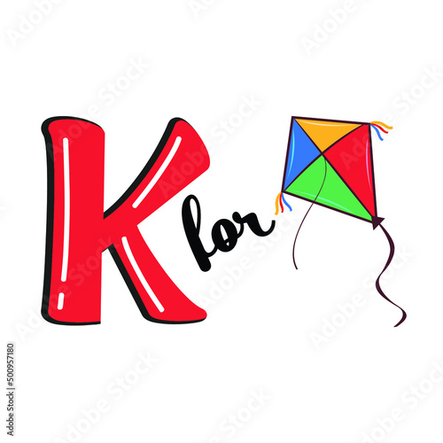 K for Kite, K Letter and Kite Vector Illustration, Alphabet Design For Children