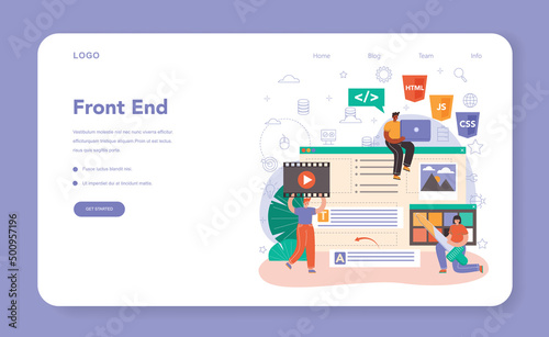 Front end developer web banner or landing page. Website interface
