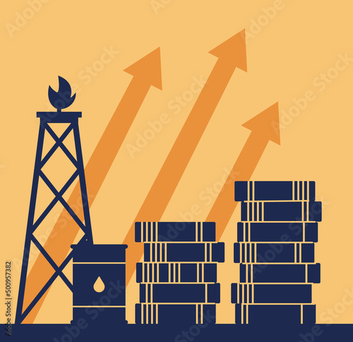 The oil price is rising concept. Barrels of crude oil or petroleum