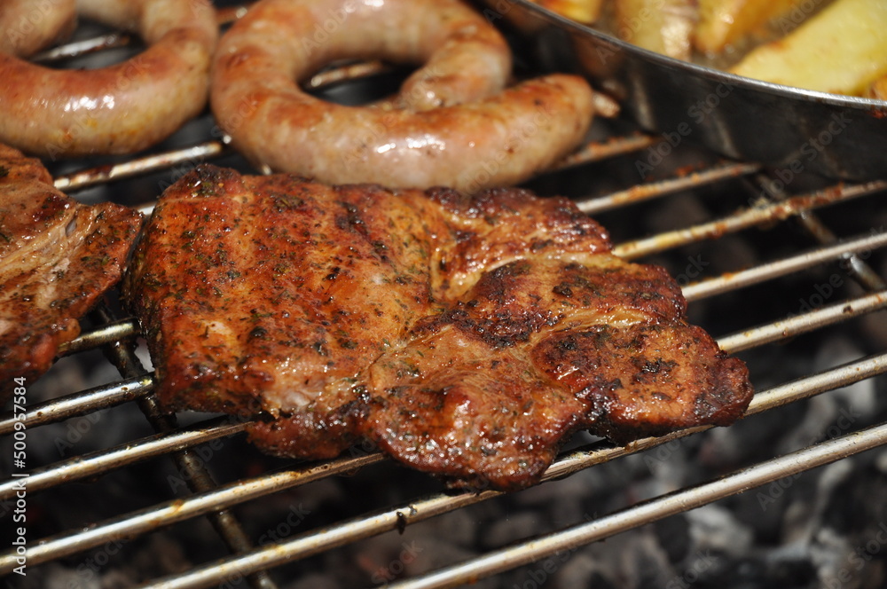 grilled pork and sausage