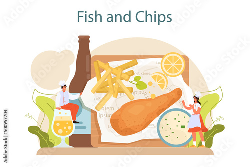 Fish and chips. British deep-fried fish and chips fast food. Sea food