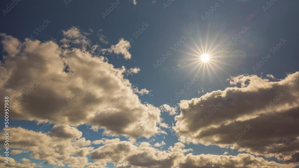 Beautiful view of passing clouds in sky on sunny day. Time lapse. Sweden. 