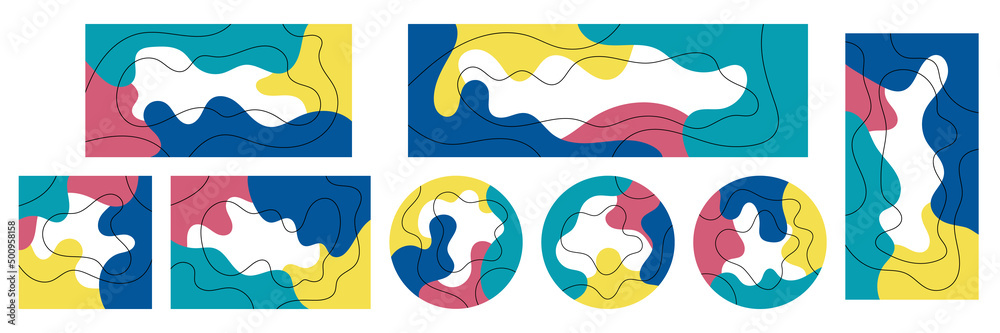 Set of templates of different shapes, vector design. Multicolor abstract shapes. Set of templates of different shapes, vector design. Multicolor abstract shapes.