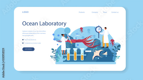 Oceanographer web banner or landing page. Oceanology scientist.