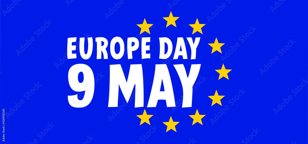 May 9, Europe Day. Vector cartoon calendar. May 9, 1950 marks the unification of Europe after the Second World War. the anniversary of the European Union. Flag of europe