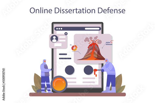 Volcanologist online service or platform. Geologist studying the processes
