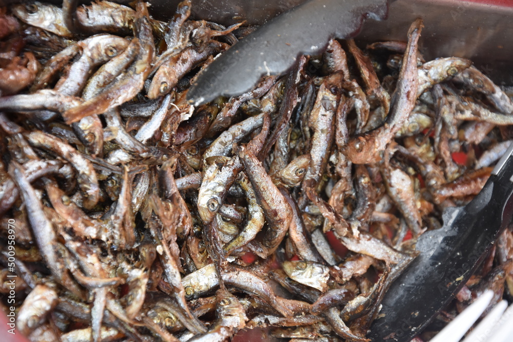 Fried Anchovies at market ,