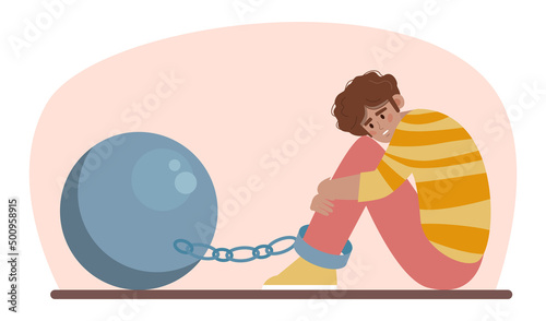 Dependence or addiction concept. Character struggling with fear,