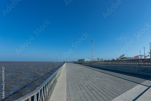 Landscape with beautiful blue sky and view of the Malecon. Barranquilla, Atlantico, Colombia. 
