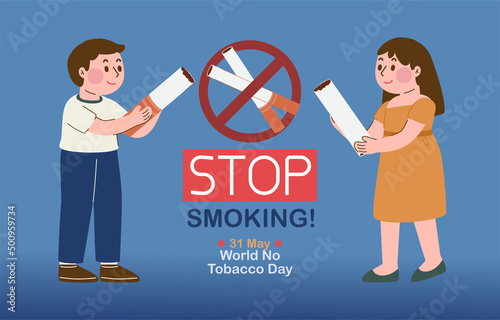 Stop Smoking Sign With Man And Woman Quit Smoking, Vector, Illustration