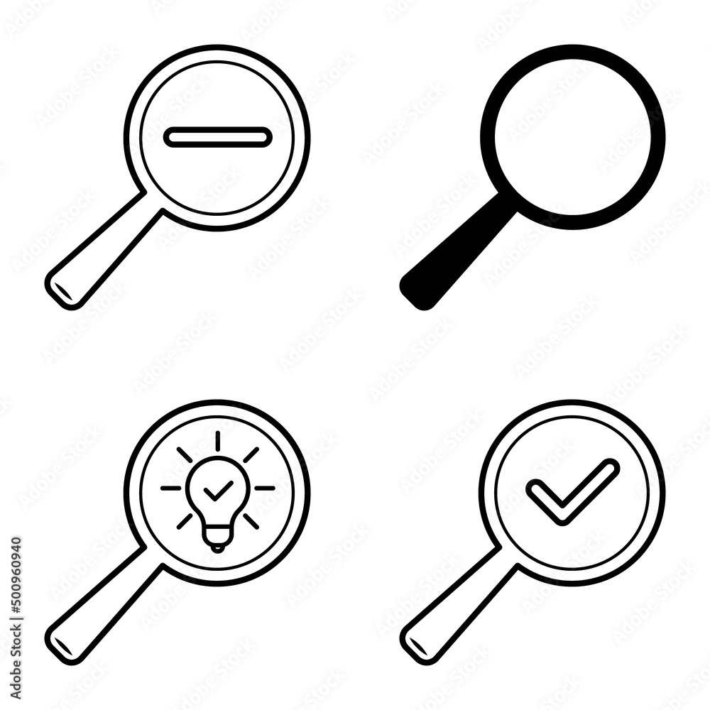 Magnifiers Flat Icon Set Isolated On White Background Magnifiers Flat Icon Set Isolated On White Background