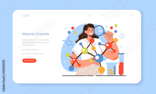 Diverse women in science web banner or landing page. Female material