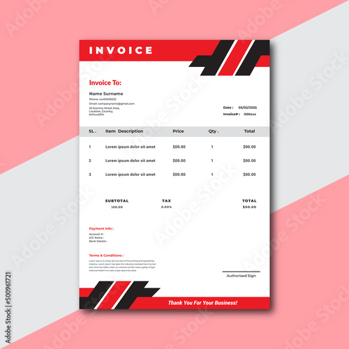 Professional invoice design for corporate office. Invoice bill design template.