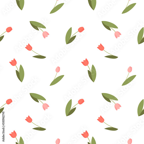 Floral seamless vector pattern with small tulips. Simple hand drawn style. Motifs of scattered freedom.