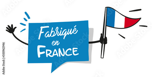 Étiquette fabriqué en France avec drapeau français, bleu, blanc, rouge