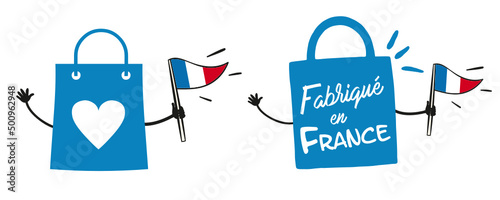 Logo fabriqué en France, sac achat, courses, acheter français. photo