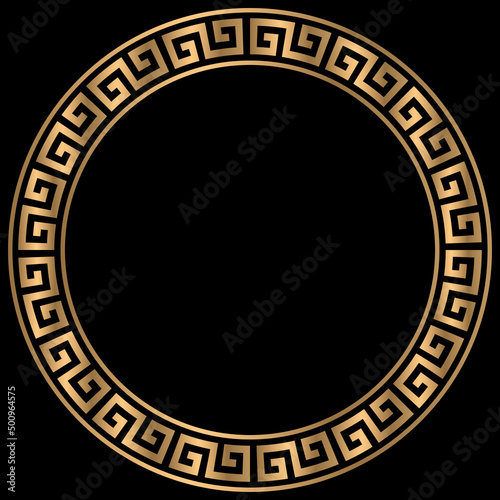 Abstract greek key border. Elegant gold circle frames patterns. Golden round greek frame. Vector Illustration.