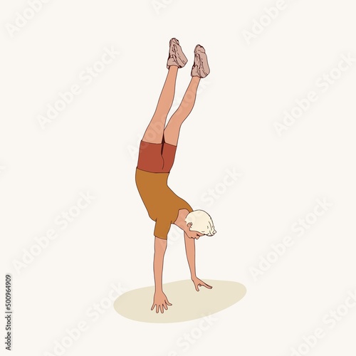 Young male workout. Sport man doing fitness exercise. Casual sportwear - t-shirt, breeches and sneakers. Young man wearing workout clothes. Sport fashion boy outline in urban casual style.