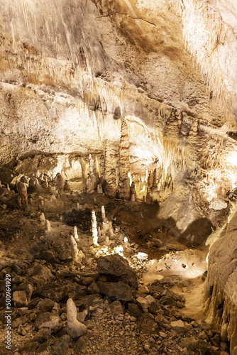 Beautiful view of the Frasassi caves, Grotte di Frasassi, a huge karst cave system in Italy.
