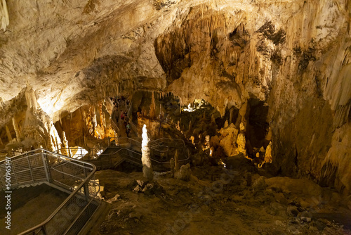 Beautiful view of the Frasassi caves  Grotte di Frasassi  a huge karst cave system in Italy.