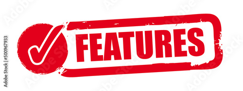 Features - red vector rubber stamp