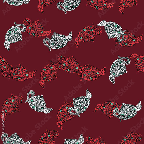 Seamless pattern with cute teapots. Background of doodle kettle decorative ceramic.