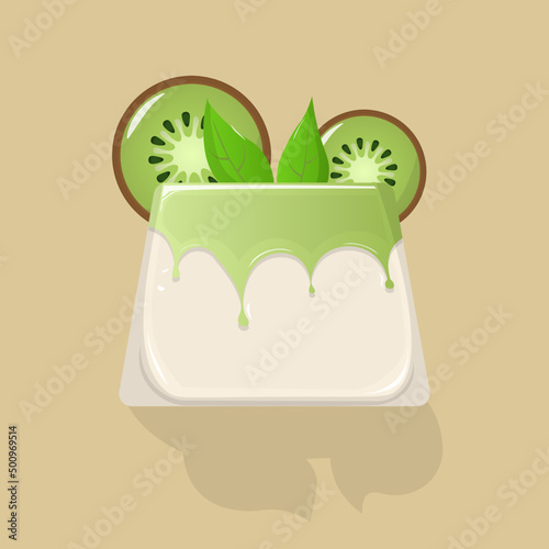 Panna cotta with kiwi. Italian dessert flat line icon