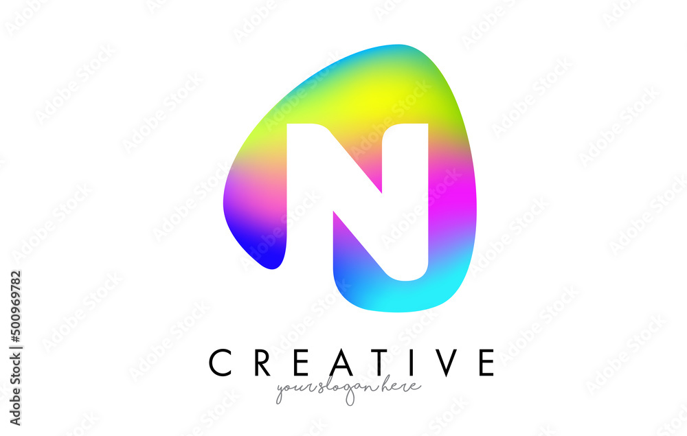 Colorful Rainbow N Letter Logo Design with Oval Shape.