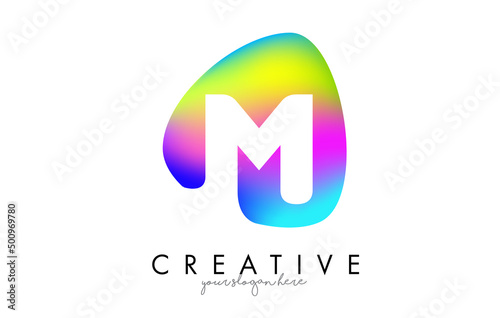 Colorful Rainbow M Letter Logo Design with Oval Shape.