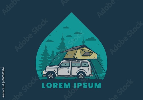 Camping on the roof of the car illustration