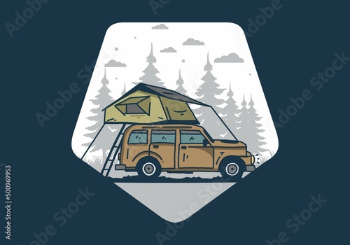 Camping on the roof of the car illustration
