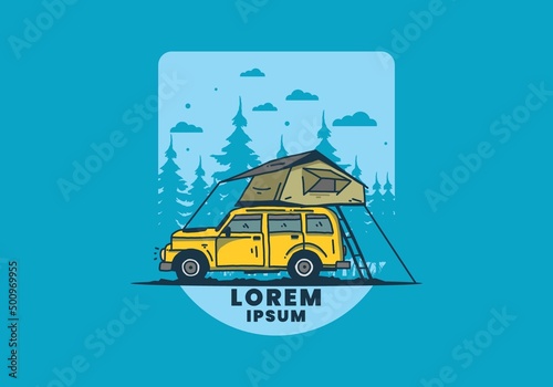 Camping on the roof of the car illustration