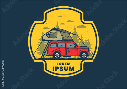 Camping on the roof of the car illustration