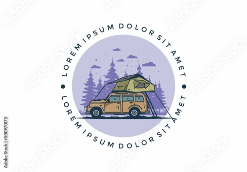 Camping on the roof of the car illustration