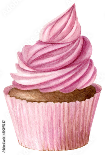 pink cupcake isolated on white background