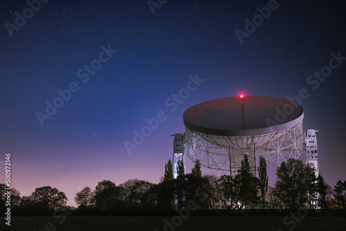 Lovell radio telescope at Jodrell Bank in the United Kingdom, the third largest steerable radio telescope in the world