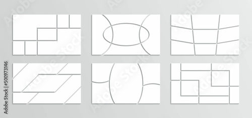 Set of scrapbook grids. Photo collage template. Mood board background. Mosaic picture frame. Gallery banner. Album brandboard. Moodboard layout. Retro photoframe. Portfolio images. Vector illustration