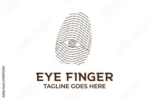 Retro Vintage Finger Print with Eye Camera Lens Vision Technology Logo Design Vector