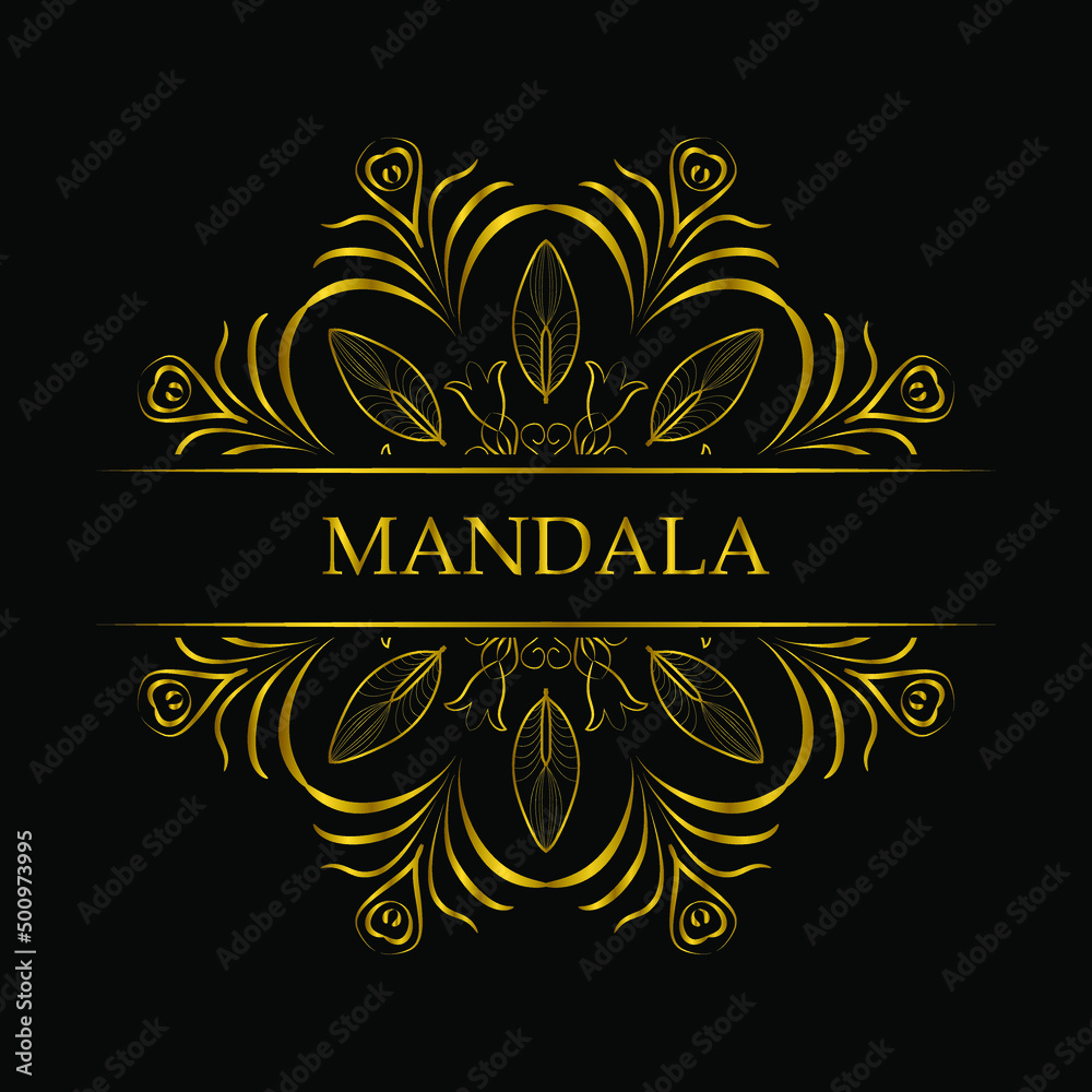 Golden mandala - badge, logo, icon. Vector illustration isolated on black background