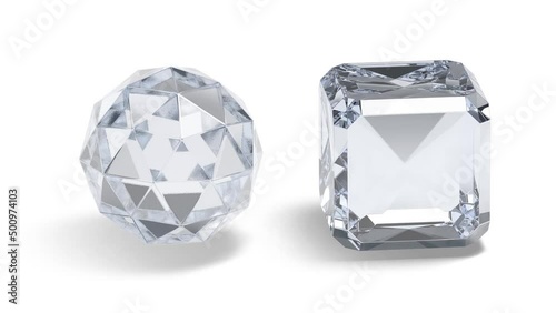 Blank diamond ball and cube mockup, looped rotation photo