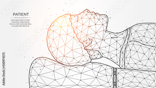 Abstract polygonal vector illustration of a patient lying on a couch. Medical banner, template or background.
