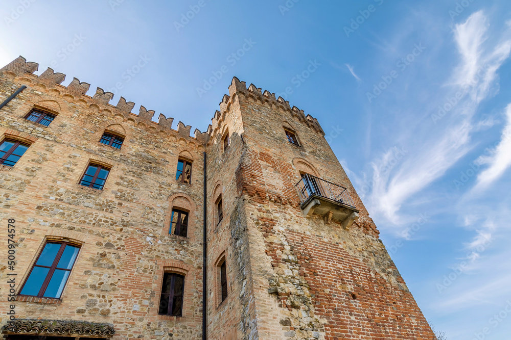 A detail of the ancient castle of Tabiano, Parma, Italy, against a beautiful sky