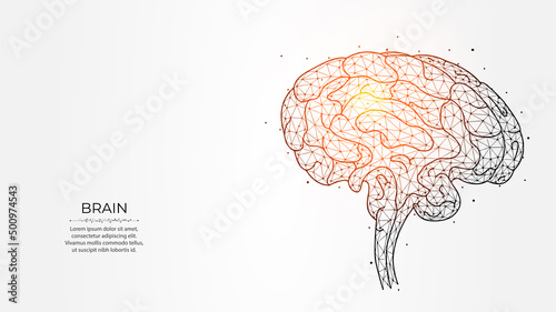 Abstract polygonal vector illustration of human brain on a light background. Brainstorming concept. Neurology creative banner, template or background.