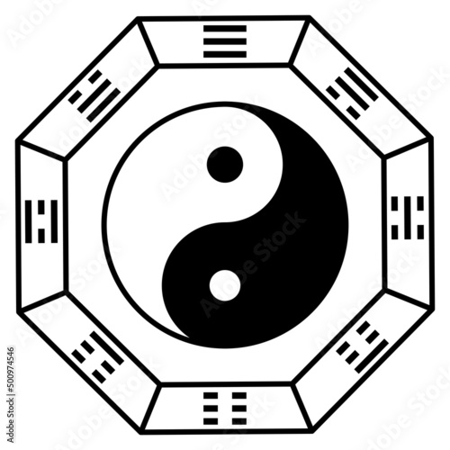 太極図が内側に描かれた八卦図、東洋の占い、オカルト・スピリチュアルシンボルマーク