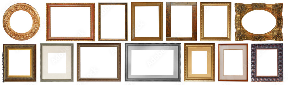 set of isolated antique frames gold gilding Silver on a white background set of isolated antique frames gold gilding Silver on a white background