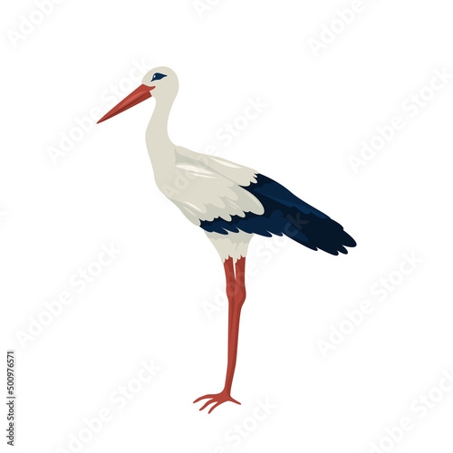 White stork or crane bird, vector icon or clipart