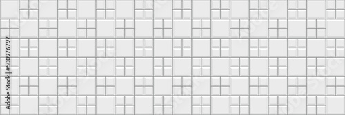 Paving slabs seamless pattern. Tile subway. Seamless metro background. White ceramic pattern. Kitchen backsplash. Cement texture. Apron faience print. Vintage stone surface. Vector illustration