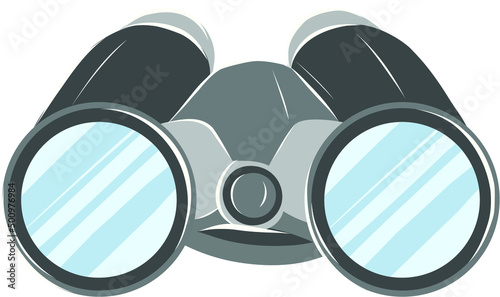 Binoculars with zooming lenses, surveillance elements. Binocular used by detective for spying the suspect.