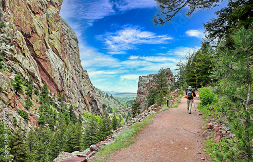 Hiker on Fowler Trail in Boulder, Colorado's Eldorado Canyon State Park 