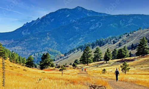 Hiker on the Sanitas Valley Trail, Boulder, Colorado photo